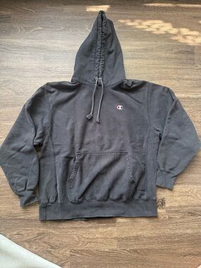 Champion Black Crewneck Hoodie with Small Chest Logo